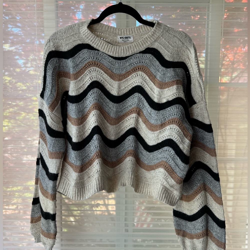 Chevron Knit Sweater - Cream, Black, Gray, Brown